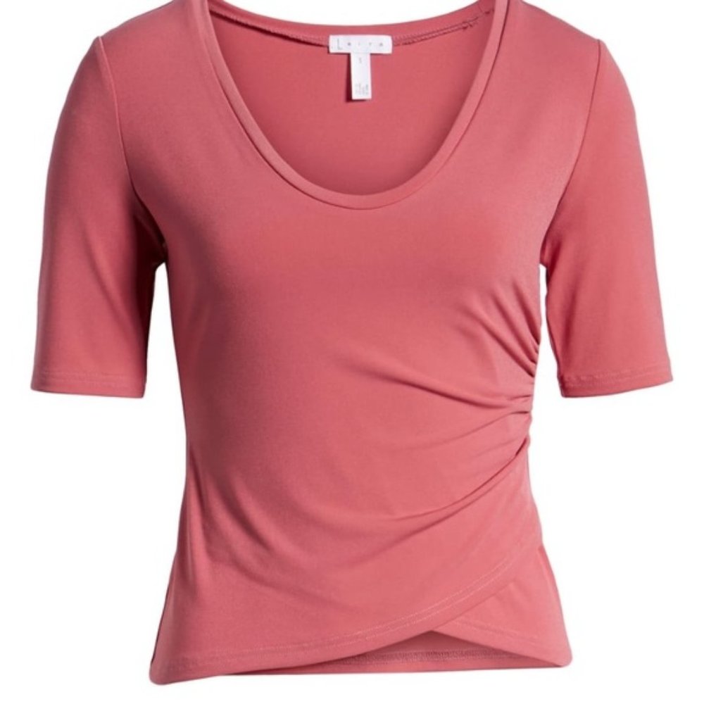 Leith – Ruched Side Tee, Baroque Red S NWOT